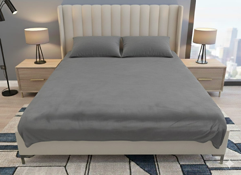 King Size Velvet Solid Warm Bedsheet - Grey