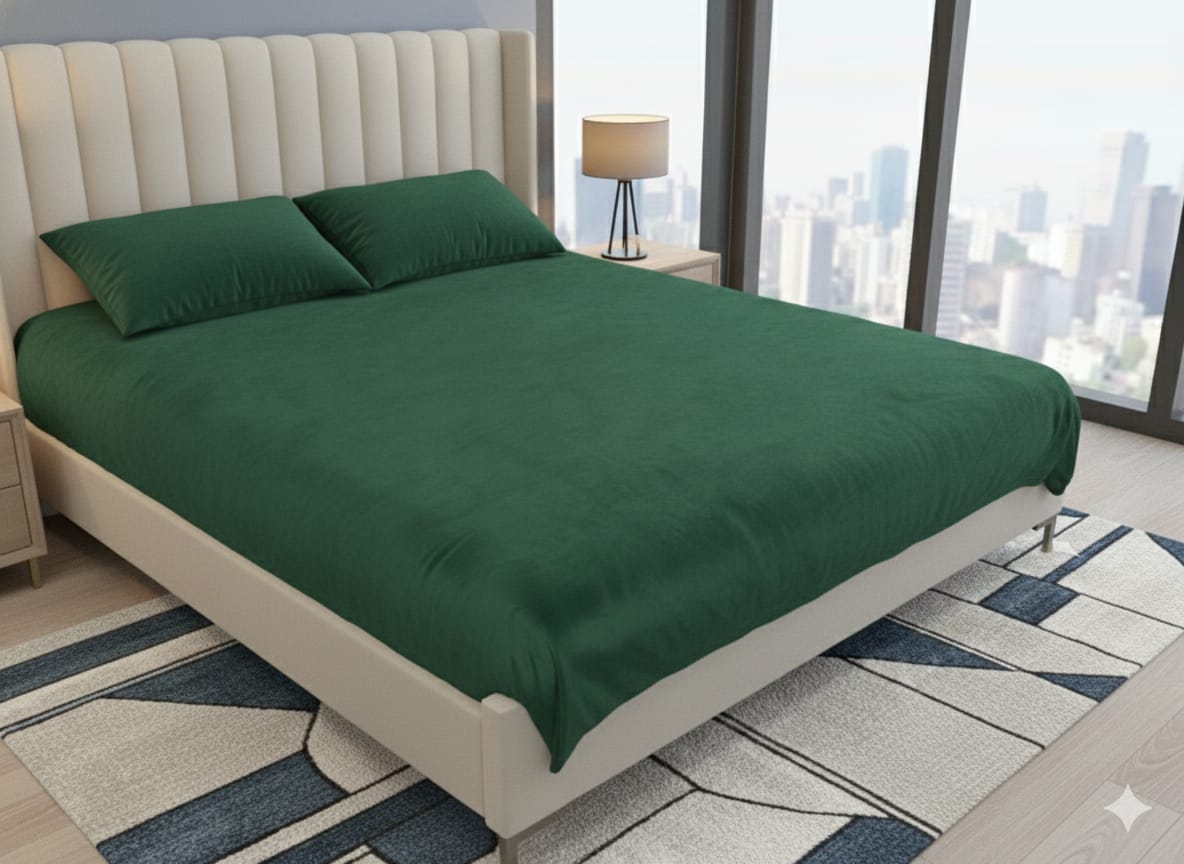 King Size Velvet Solid Warm Bedsheet - Green