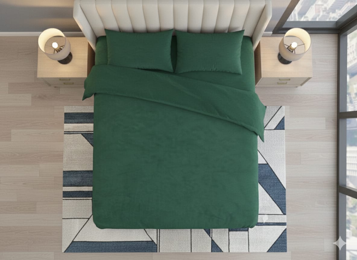 King Size Velvet Solid Warm Bedsheet - Green