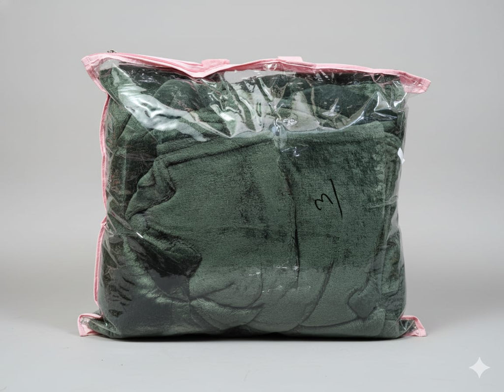 King Size Velvet Solid Warm Bedsheet - Green