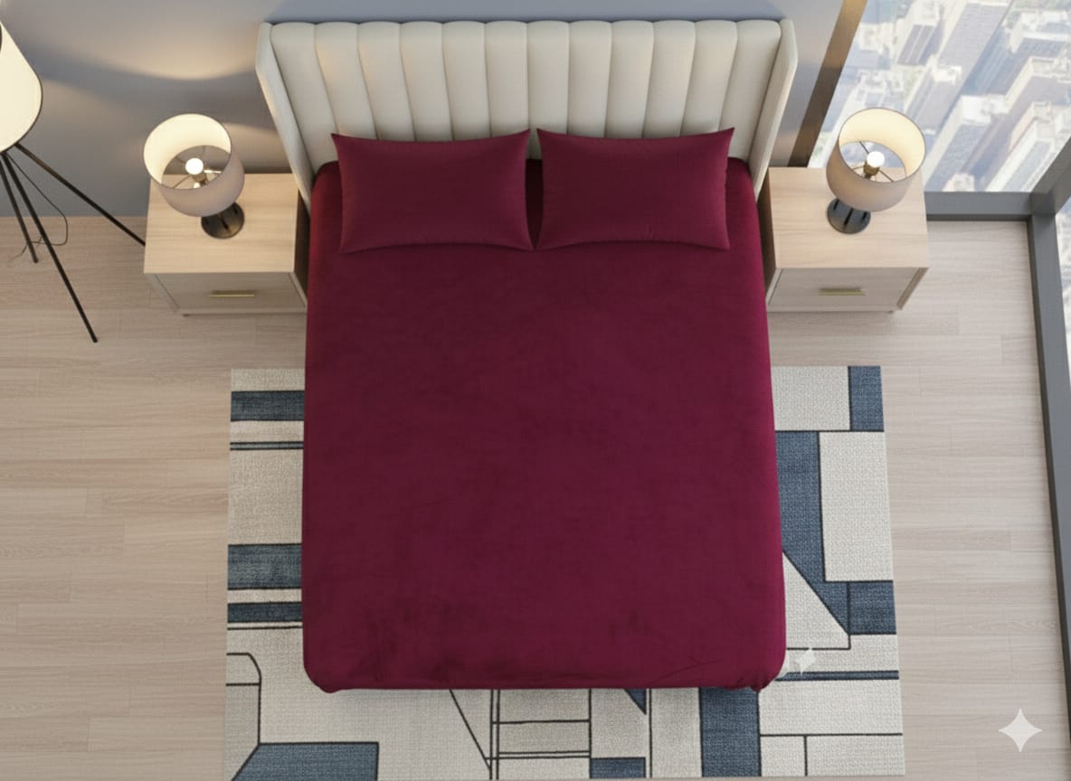 King Size Velvet Solid Warm Bedsheet - Wine