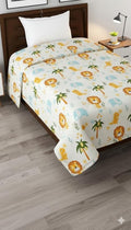 Glace Cotton Kids Single Bed 250 TC Reversible Comforter | AC Blanket | Quilt | Duvet - All Seasons Lightweight Bedding Set with Cute Patterns - Lion Tree