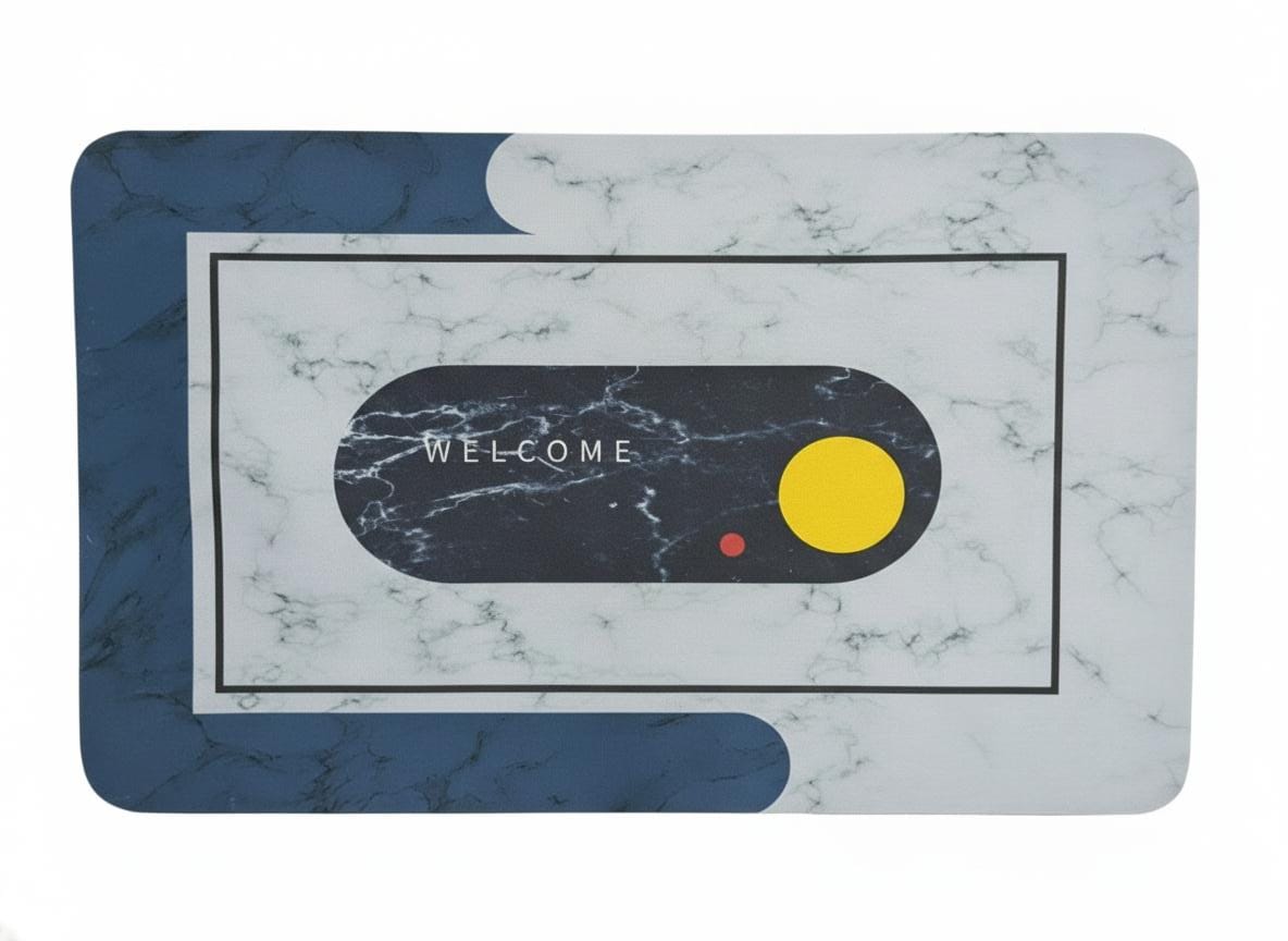 Mediterranean Mosaic Decorative Floor Mat, Colorful Tile Pattern, Anti-Skid Rubber, 26 x 16 Inches, Water Absorbing, for Bedroom, Bathroom, Front Door, Balcony (Blue)