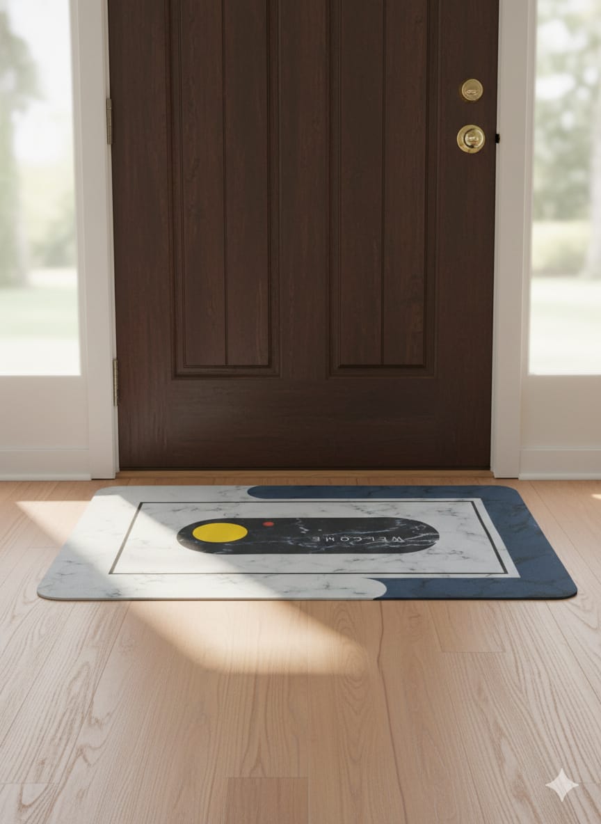 Mediterranean Mosaic Decorative Floor Mat, Colorful Tile Pattern, Anti-Skid Rubber, 26 x 16 Inches, Water Absorbing, for Bedroom, Bathroom, Front Door, Balcony (Blue)