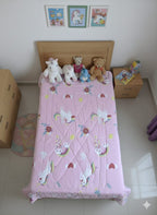 Glace Cotton Kids Single Bed 250 TC Reversible Comforter | AC Blanket | Quilt | Duvet - All Seasons Lightweight Bedding Set with Cute Patterns - Unicorn Pink