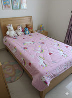 Glace Cotton Kids Single Bed 250 TC Reversible Comforter | AC Blanket | Quilt | Duvet - All Seasons Lightweight Bedding Set with Cute Patterns - Unicorn Pink