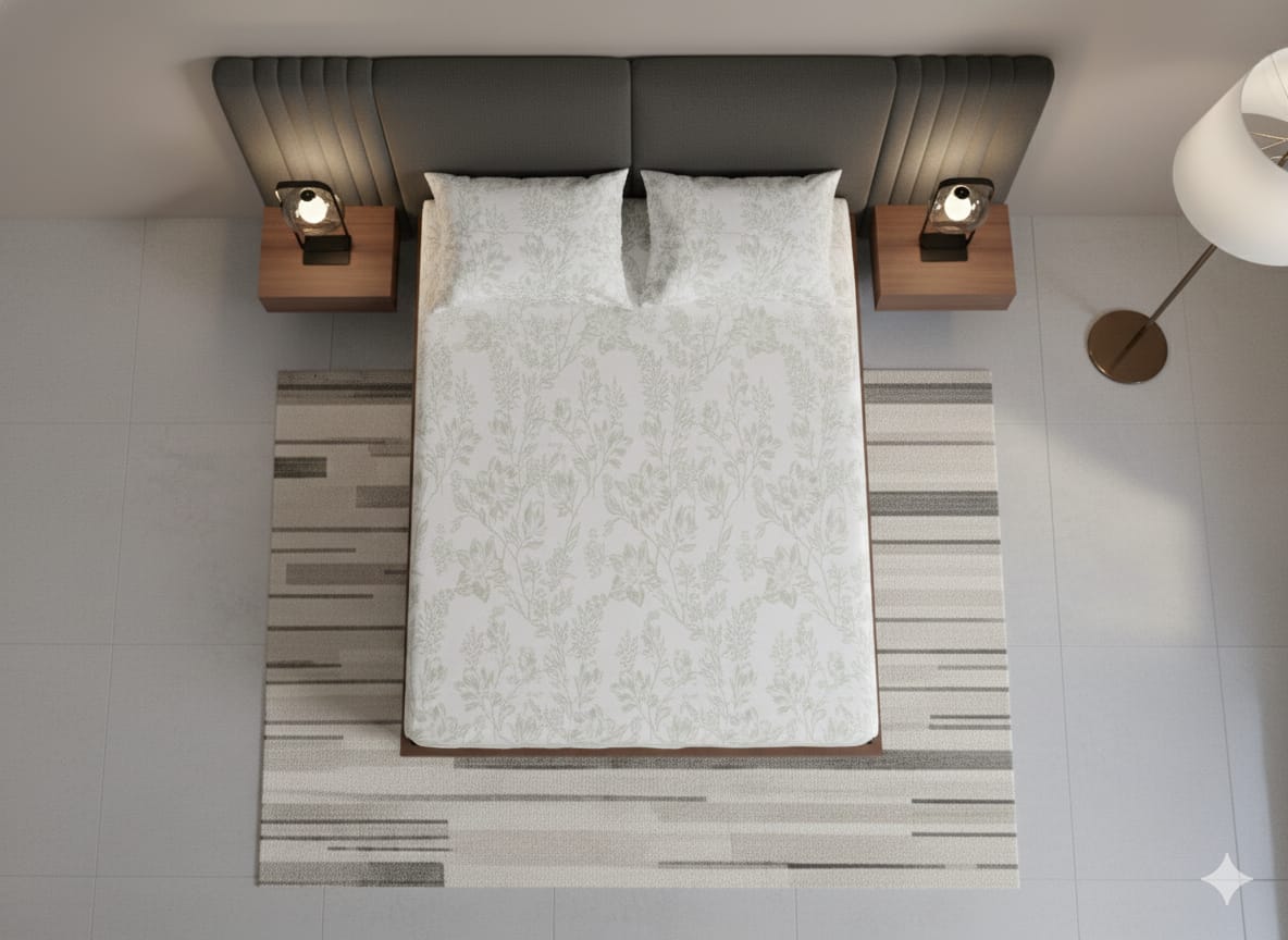 Luxury Woolen Jacquard Bedsheet, Light Green, 108 x 108 Inches, Jumbo Size, 2 Pillow Covers, 2 kg Weight