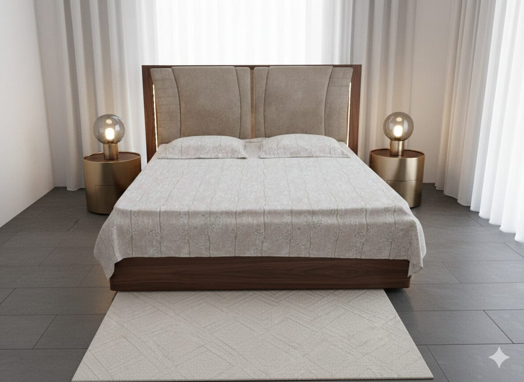 Luxury Woolen Jacquard Bedsheet, Light Pink Leaf Design, 108 x 108 Inches, Jumbo Size, 2 Pillow Covers, 2 kg Weight, Cream Colour