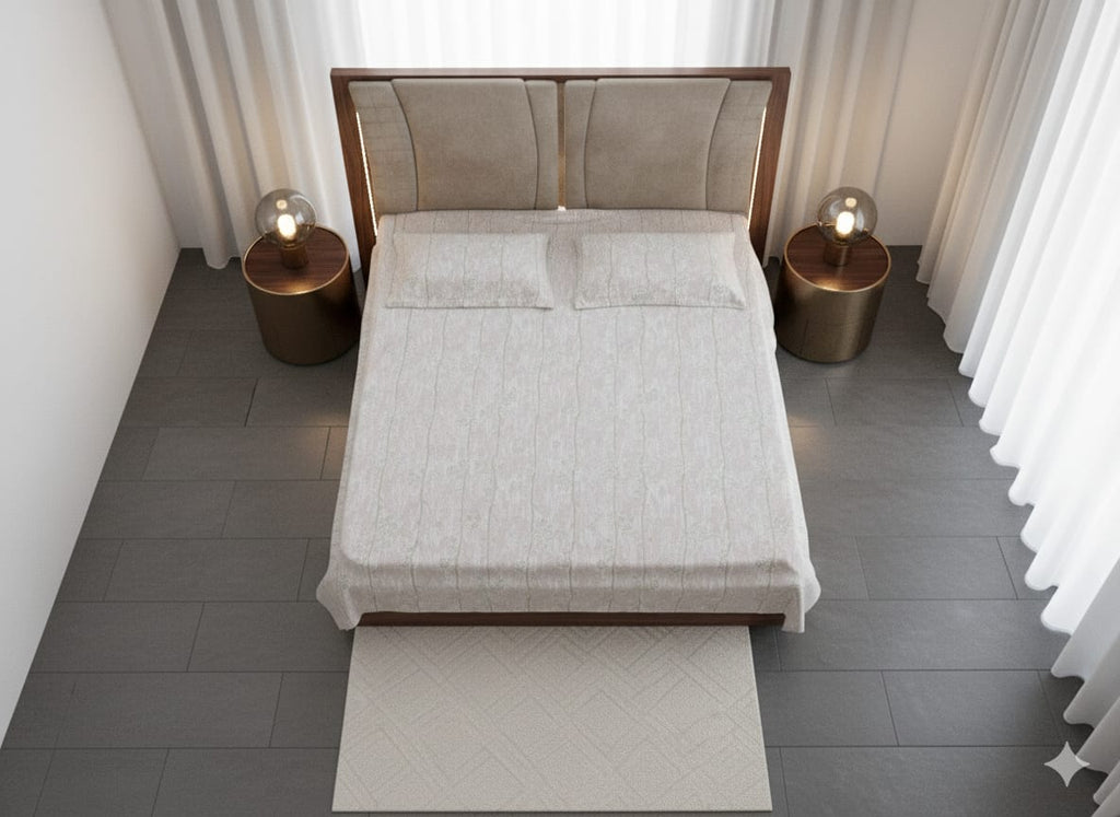 Luxury Woolen Jacquard Bedsheet, Light Pink Leaf Design, 108 x 108 Inches, Jumbo Size, 2 Pillow Covers, 2 kg Weight, Cream Colour