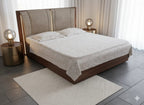 Luxury Woolen Jacquard Bedsheet, Light Pink Leaf Design, 108 x 108 Inches, Jumbo Size, 2 Pillow Covers, 2 kg Weight, Cream Colour