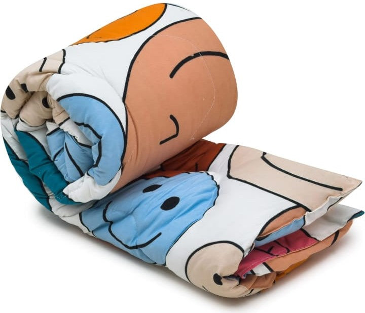 Glace Cotton Kids Single Bed 250 TC Reversible Comforter | AC Blanket | Quilt | Duvet - All Seasons Lightweight Bedding Set with Cute Patterns - Smile - Multicolor