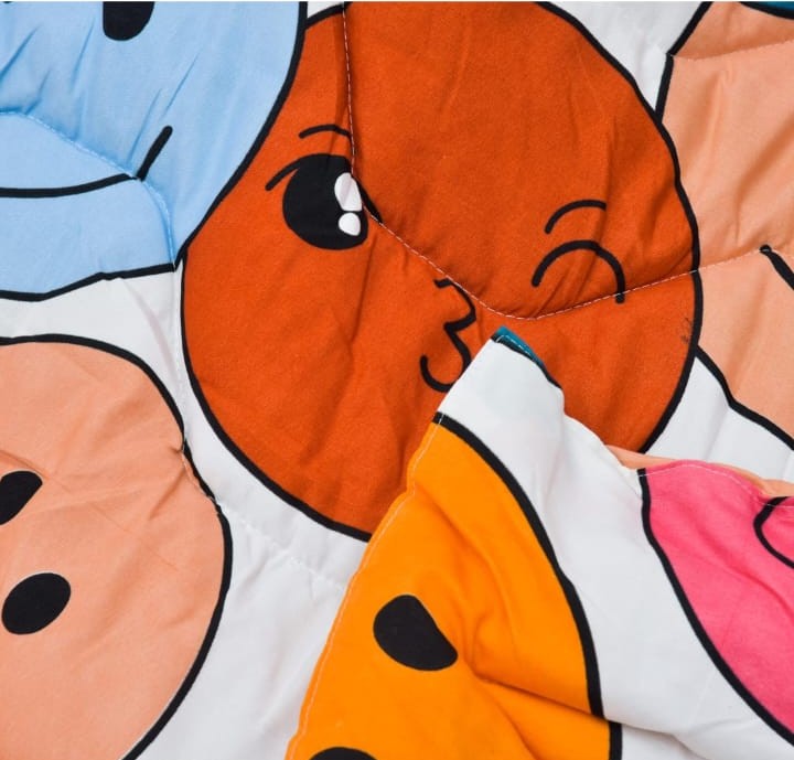Glace Cotton Kids Single Bed 250 TC Reversible Comforter | AC Blanket | Quilt | Duvet - All Seasons Lightweight Bedding Set with Cute Patterns - Smile - Multicolor