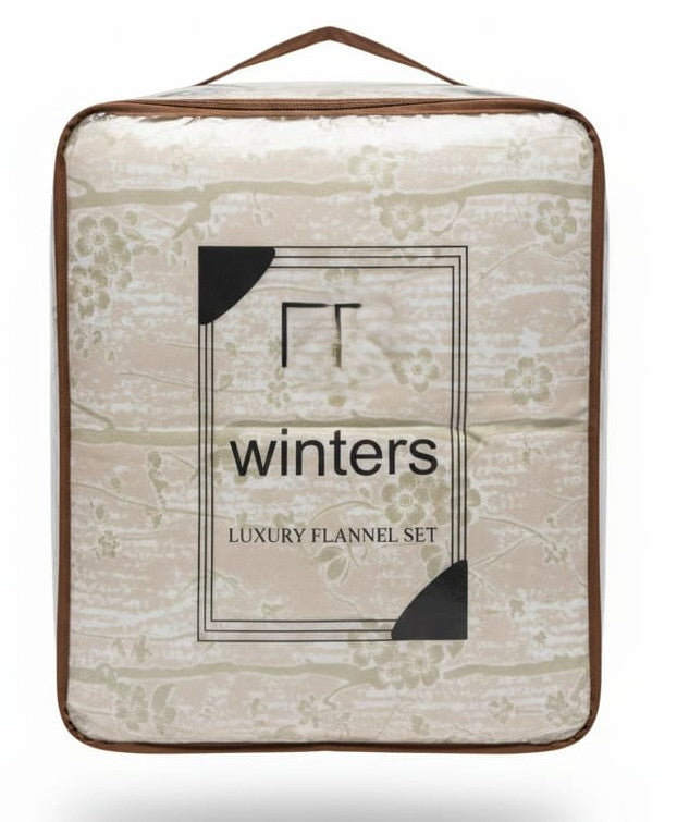 Luxury Woolen Jacquard Bedsheet, Light Pink Leaf Design, 108 x 108 Inches, Jumbo Size, 2 Pillow Covers, 2 kg Weight, Cream Colour