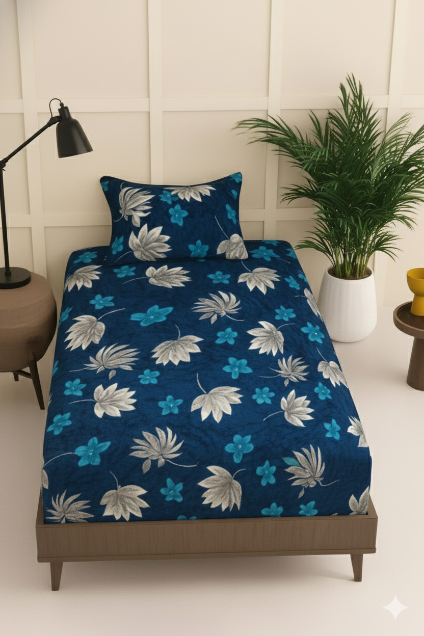 Single Velvet/Flannel Bedsheets Blue