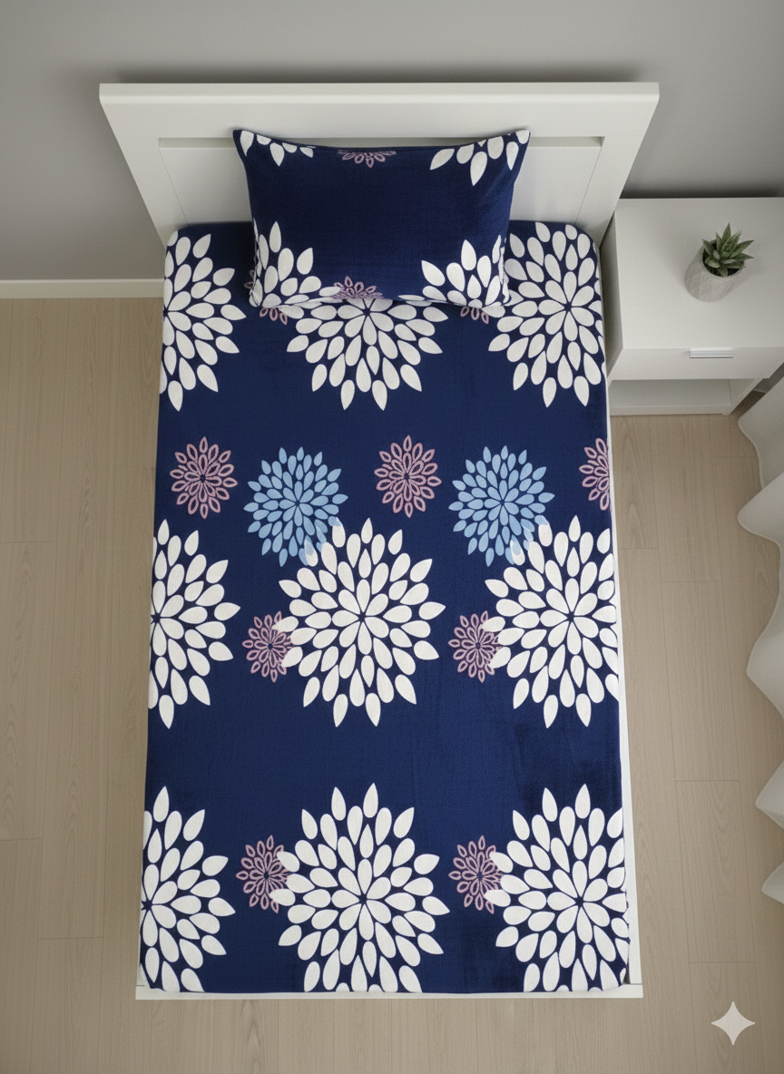 Single Velvet/Flannel Bedsheets Blue