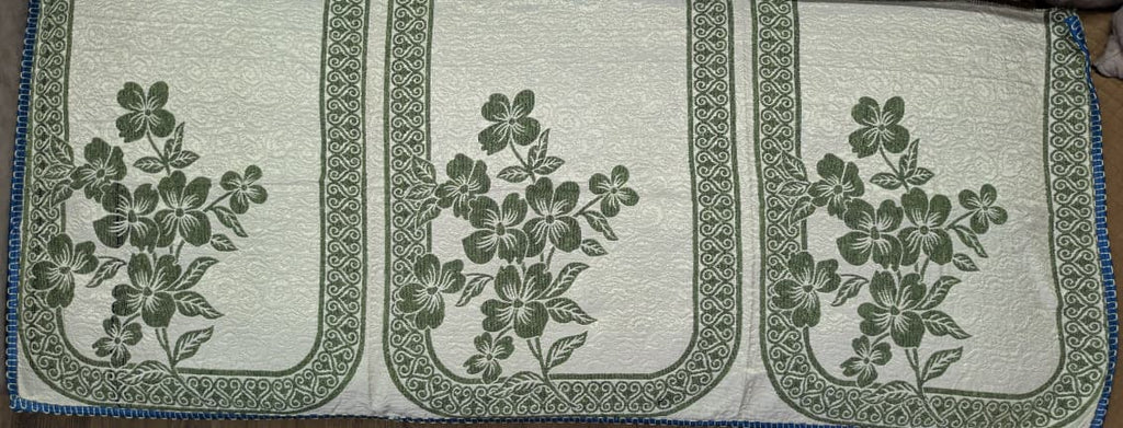 Floral Cotton Sofa Cover Set 10-Pieces, Green Hibiscus Design with Blue Border, 10 Pieces