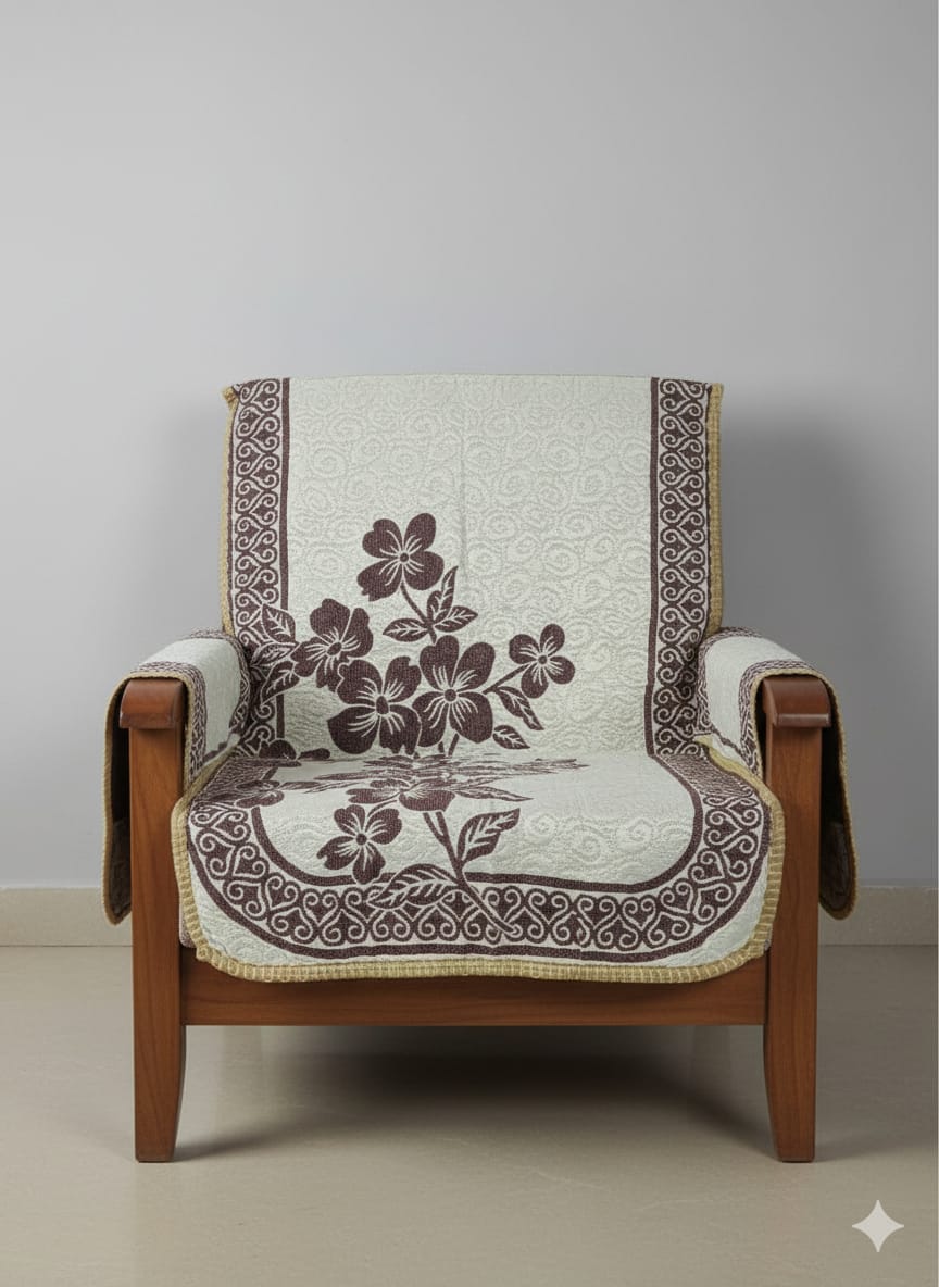 Cotton Sofa Cover Set, 10-Piece Floral Pattern, Cream and Green, Universal Fit, Machine Washable