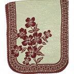 Cotton Sofa Cover Set, 10-Piece, Burgundy Floral Pattern with Decorative Border, Cream Background