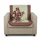 Cotton Sofa Cover Set, 10-Piece, Burgundy Floral Pattern with Decorative Border, Cream Background