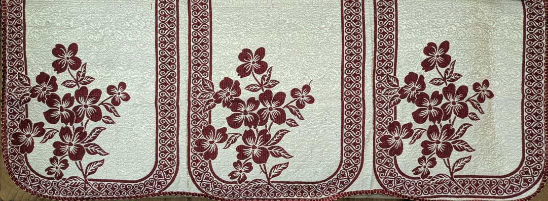 Cotton Sofa Cover Set, 10-Piece, Burgundy Floral Pattern with Decorative Border, Cream Background