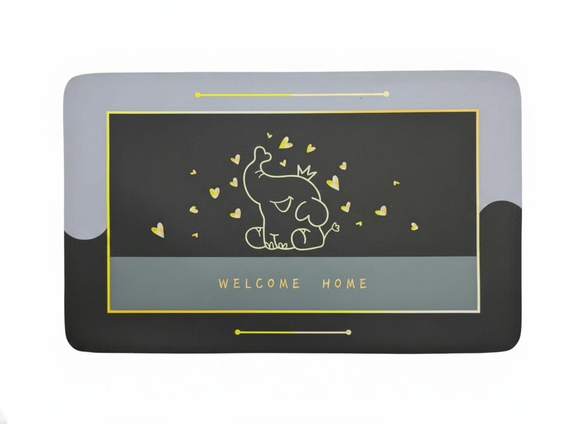 Mediterranean Mosaic Decorative Floor Mat, Colorful Tile Pattern, Anti-Skid Rubber, 26 x 16 Inches, Water Absorbing, for Bedroom, Bathroom, Front Door, Balcony (Grey & Black)