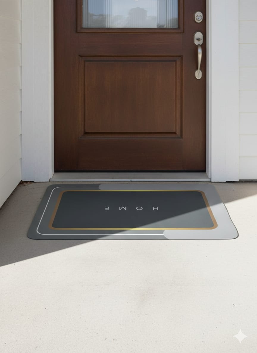 Mediterranean Mosaic Decorative Floor Mat, Colorful Tile Pattern, Anti-Skid Rubber, 26 x 16 Inches, Water Absorbing, for Bedroom, Bathroom, Front Door, Balcony (Grey and Golden)