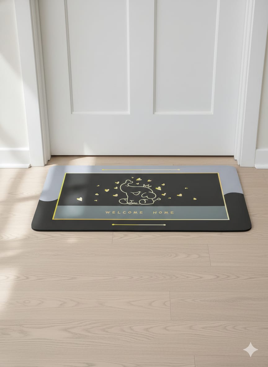 Mediterranean Mosaic Decorative Floor Mat, Colorful Tile Pattern, Anti-Skid Rubber, 26 x 16 Inches, Water Absorbing, for Bedroom, Bathroom, Front Door, Balcony (Grey & Black)