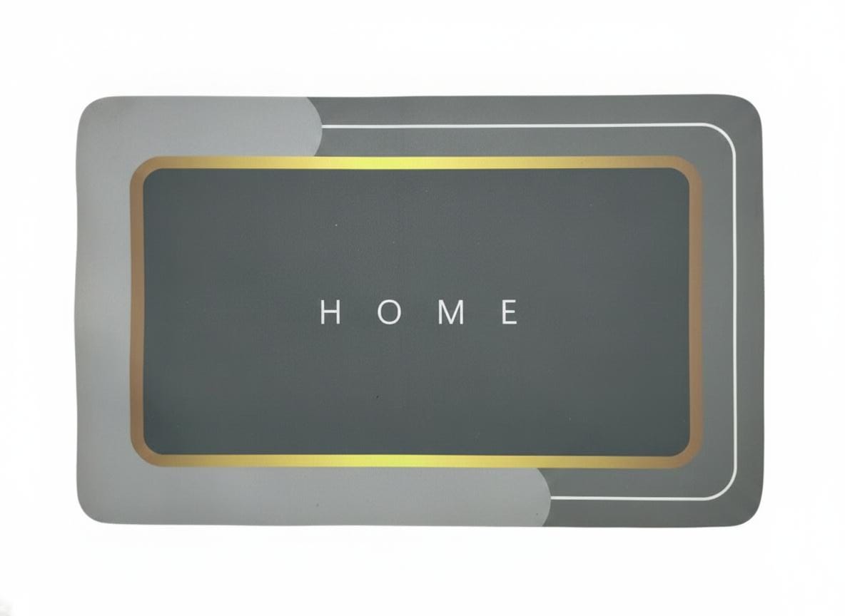 Mediterranean Mosaic Decorative Floor Mat, Colorful Tile Pattern, Anti-Skid Rubber, 26 x 16 Inches, Water Absorbing, for Bedroom, Bathroom, Front Door, Balcony (Grey and Golden)